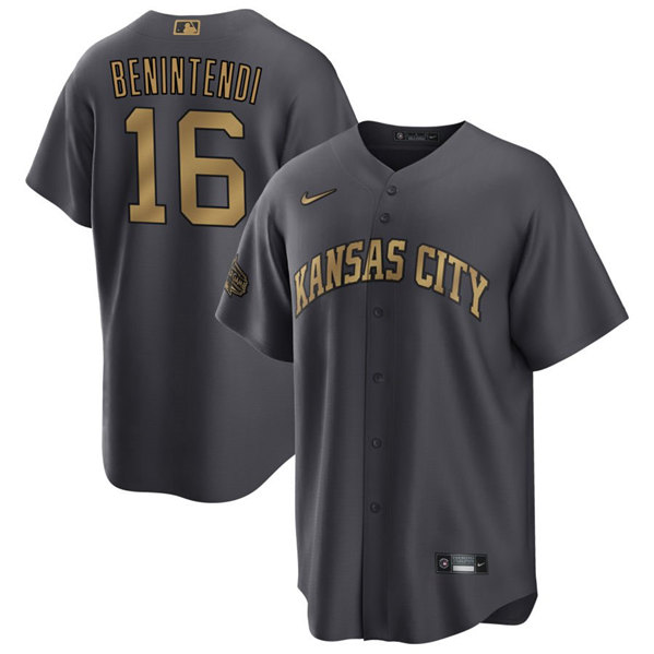 Men's Kansas City Royals #16 Andrew Benintendi Charcoal 2022 All-Star Cool Base Stitched Baseball Jersey